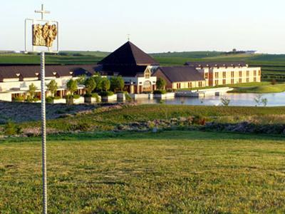 The retreat house from the surrounding hills