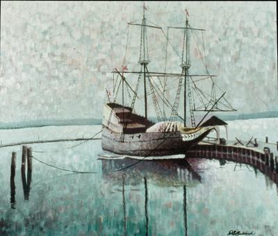 Painted in oils from a photo taken while on vacation in Virginia. The ship, 